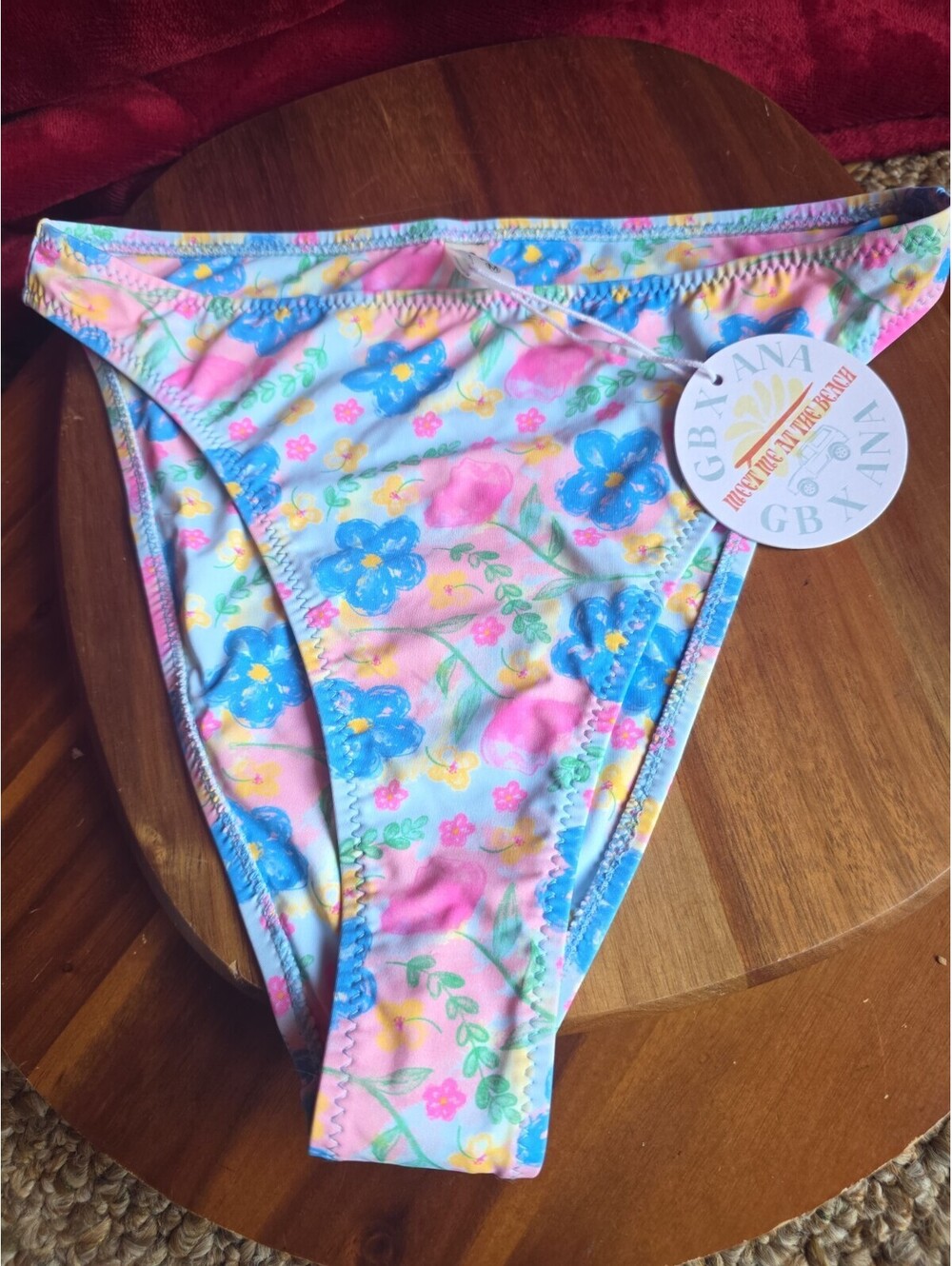 Grey Bandit Swim Bikini Bittoms Womens Medium Blue White Floral NWT New